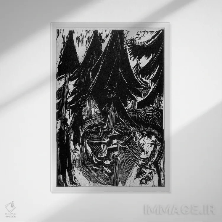 تابلو پیادهروی در آسایشگاه (۱۹۱۶) اثر ارنست لودویگ کیرشنر (نقاش اکسپرسیونیست آلمانی) - نمای قابدار سفید