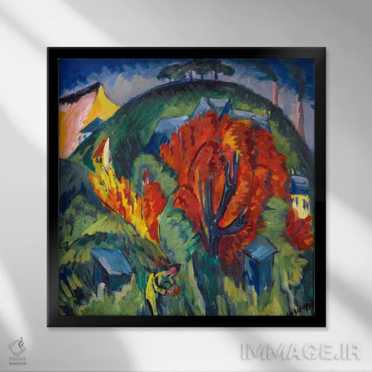 تابلو گالگنبرگ در ینا (آلمان) اثر ارنست لودویگ کیرشنر (نقاش اکسپرسیونیست آلمانی) - نمای قابدار مشکی