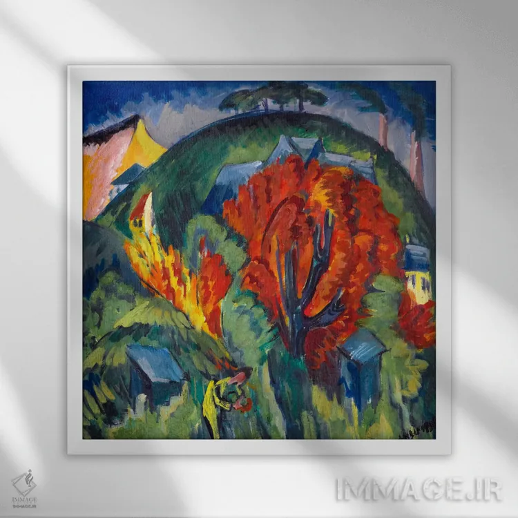 تابلو گالگنبرگ در ینا (آلمان) اثر ارنست لودویگ کیرشنر (نقاش اکسپرسیونیست آلمانی) - نمای قابدار سفید
