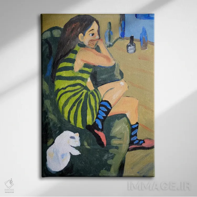 تابلو هنرمند زن اثر ارنست لودویگ کیرشنر (نقاش اکسپرسیونیست آلمانی) - نمای روبهرو روی دیوار