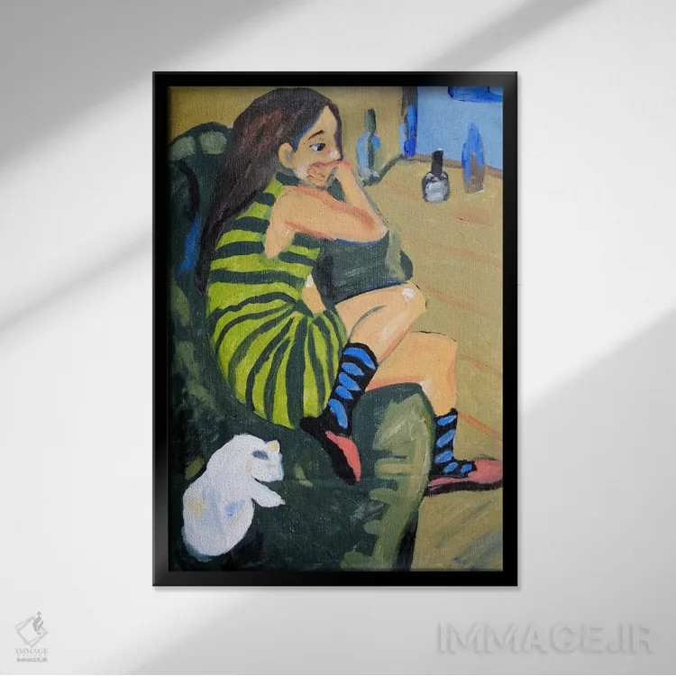 تابلو هنرمند زن اثر ارنست لودویگ کیرشنر (نقاش اکسپرسیونیست آلمانی) - نمای قابدار مشکی