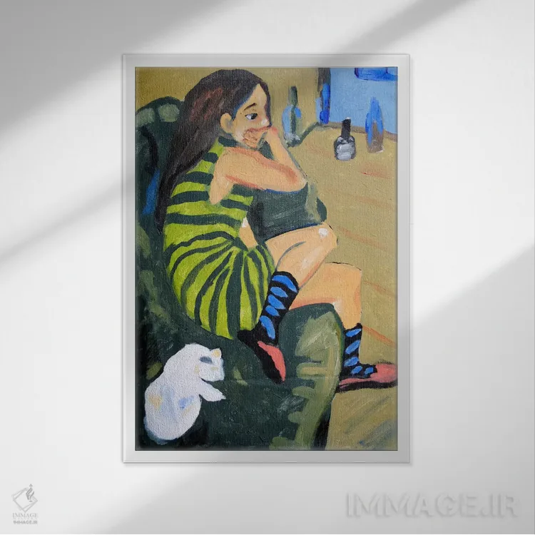 تابلو هنرمند زن اثر ارنست لودویگ کیرشنر (نقاش اکسپرسیونیست آلمانی) - نمای قابدار سفید