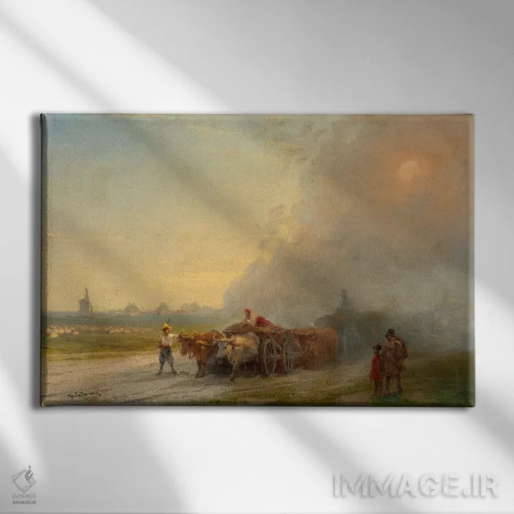 تابلو گاریهای گاوی در استپ اوکراین اثر ایوان آیوازوفسکی - نمای روبهرو روی دیوار