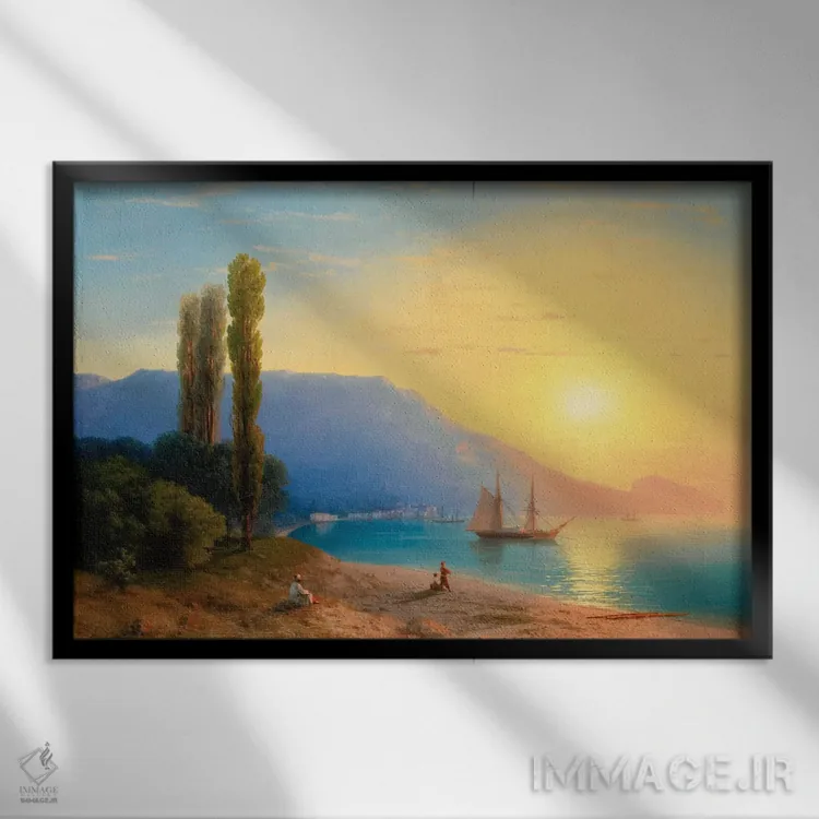 تابلو غروب بر فراز یالتا اثر ایوان آیوازوفسکی - نمای قابدار مشکی