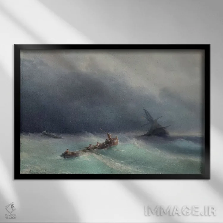 تابلو طوفان در دریا اثر ایوان آیوازوفسکی - نمای قابدار مشکی