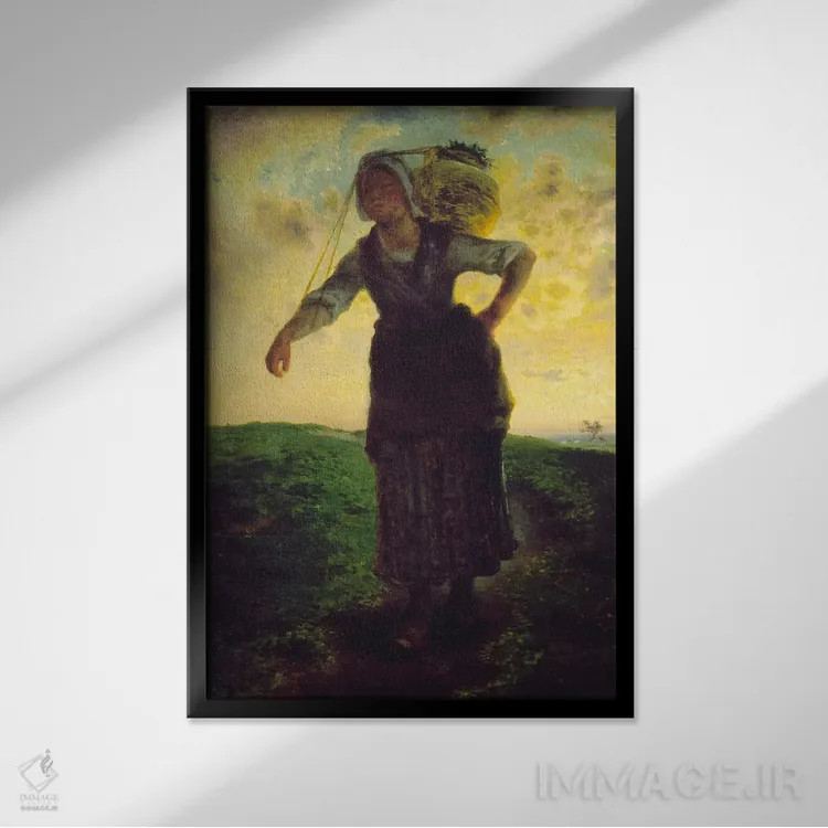 تابلو دوشیزهٔ شیرافشان نورماندی در گرویل، ۱۸۷۱ اثر ژان فرانسوا میه - نمای قابدار مشکی