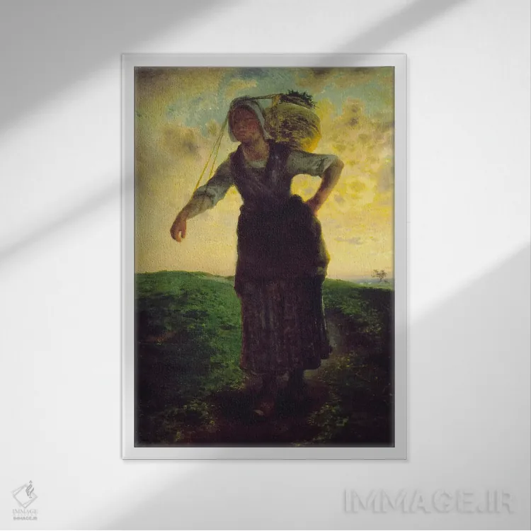 تابلو دوشیزهٔ شیرافشان نورماندی در گرویل، ۱۸۷۱ اثر ژان فرانسوا میه - نمای قابدار سفید