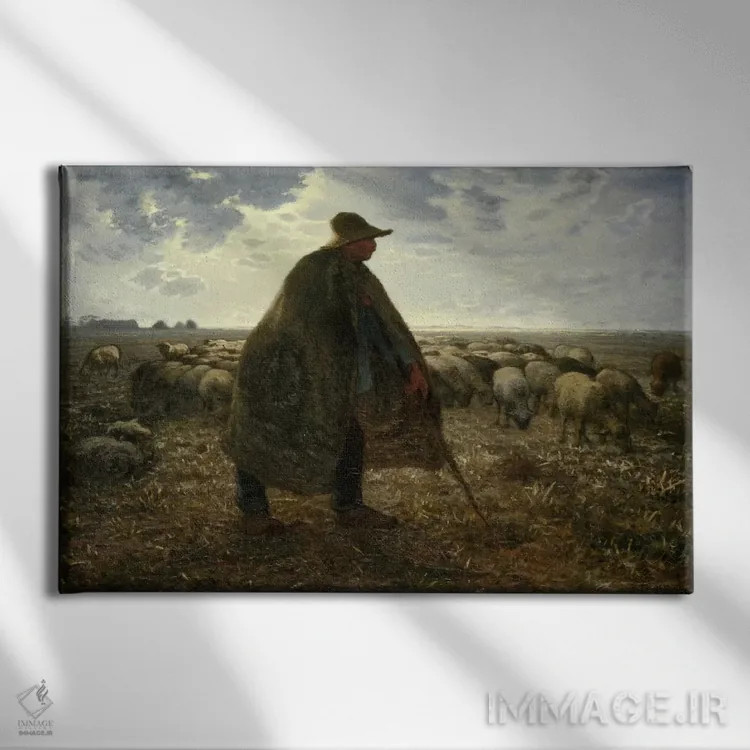 تابلو چوپان در حال نگهداری گله خود اثر ژان فرانسوا میه - نمای روبهرو روی دیوار