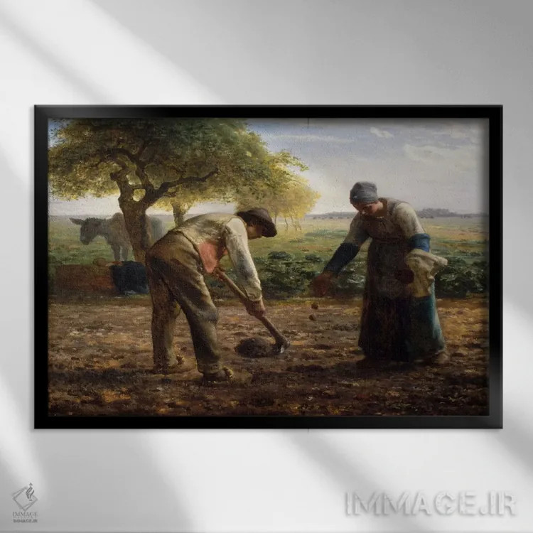 تابلو کاشتکنندگان سیبزمینی اثر ژان فرانسوا میه - نمای قابدار مشکی