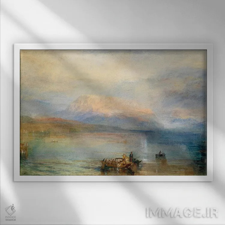 تابلو ریگی قرمز (کوه ریگی، سوئیس) اثر جی.ام.دبلیو. ترنر (نقاش بزرگ انگلیسی) - نمای قابدار سفید