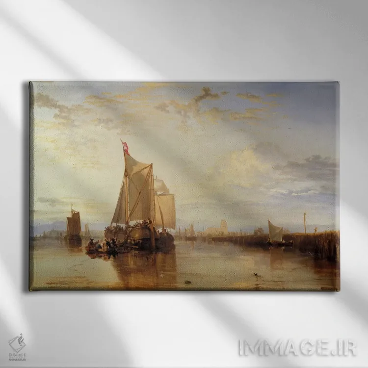 تابلو دُرت یا دوردرخت: کشتی باری دُرت از روتردام در آرامش کامل اثر جی.ام.دبلیو. ترنر (نقاش بزرگ انگلیسی) - نمای روبهرو روی دیوار