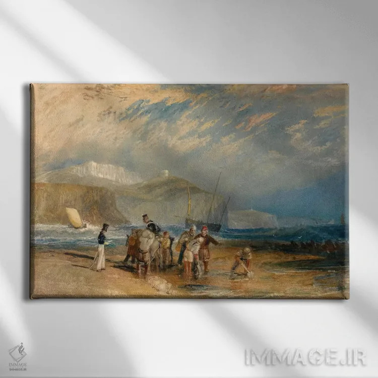 تابلو بندر فولکستون و ساحل تا دوور اثر جی.ام.دبلیو. ترنر (نقاش بزرگ انگلیسی) - نمای روبهرو روی دیوار