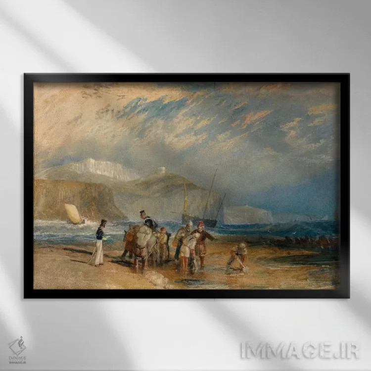 تابلو بندر فولکستون و ساحل تا دوور اثر جی.ام.دبلیو. ترنر (نقاش بزرگ انگلیسی) - نمای قابدار مشکی