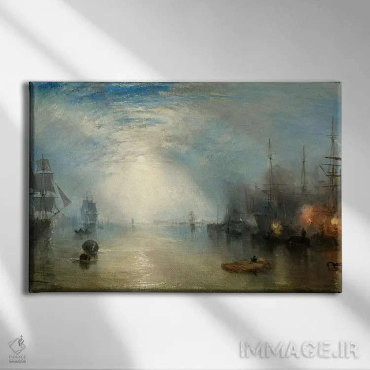 تابلو زغالکشها در مهتاب اثر جی.ام.دبلیو. ترنر (نقاش بزرگ انگلیسی) - نمای روبهرو روی دیوار