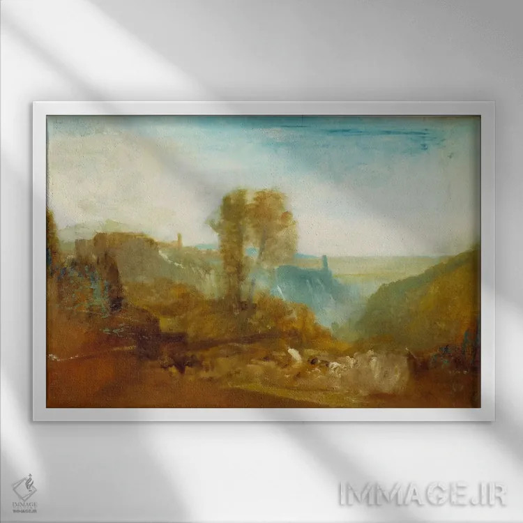 تابلو تیوُلی، آبشارهای کسکاتل اثر جی.ام.دبلیو. ترنر (نقاش بزرگ انگلیسی) - نمای قابدار سفید