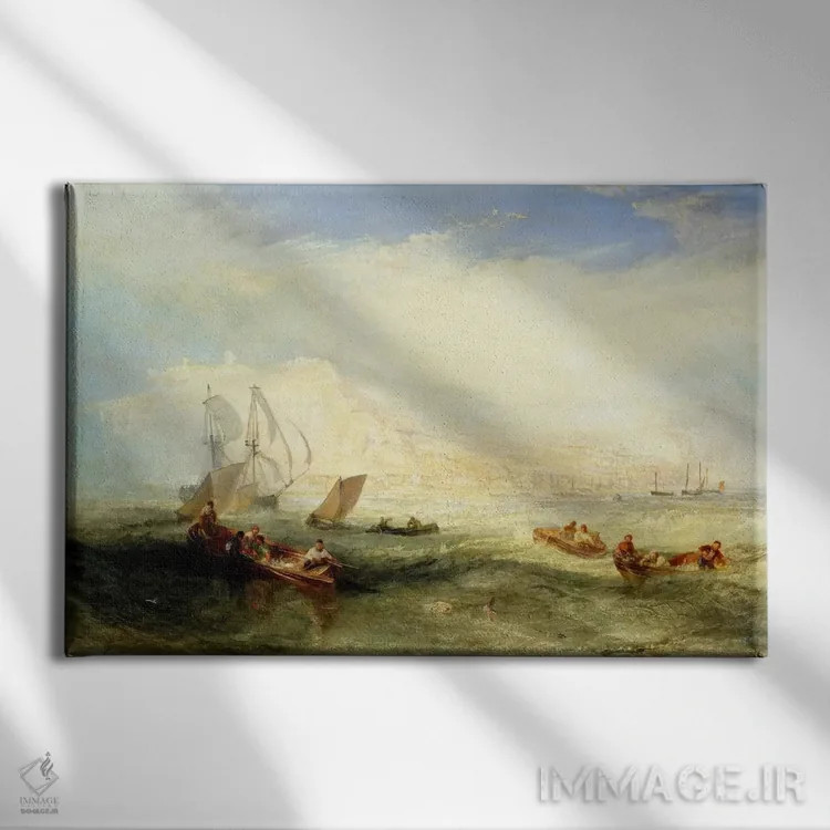 تابلو ماهیگیری با قلاب در نزدیکی هستینگز اثر جی.ام.دبلیو. ترنر (نقاش بزرگ انگلیسی) - نمای روبهرو روی دیوار