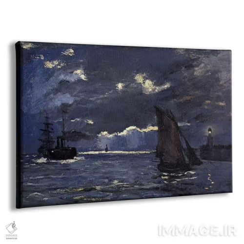 تابلو دریا و کشتیها در مهتاب اثر کلود مونه (نقاش معروف فرانسوی) - نمای پرسپکتیو محصول