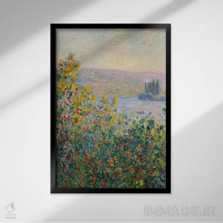 تابلو تختگلها در وتوی اثر کلود مونه (نقاش معروف فرانسوی) - نمای قابدار مشکی