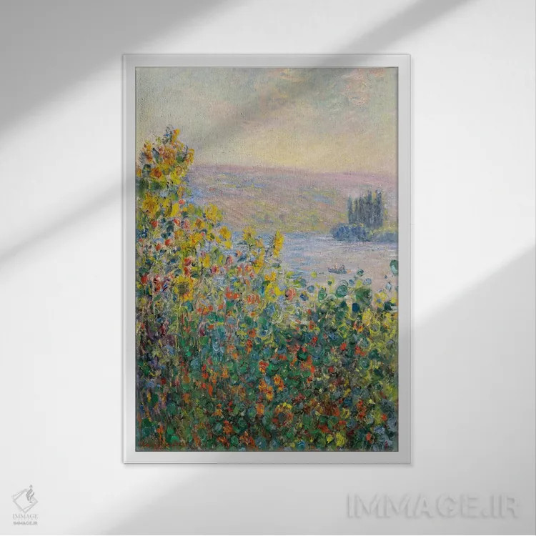 تابلو تختگلها در وتوی اثر کلود مونه (نقاش معروف فرانسوی) - نمای قابدار سفید