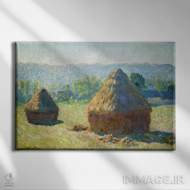 تابلو کومهٔ علف خشک اثر کلود مونه (نقاش معروف فرانسوی) - نمای روبهرو روی دیوار