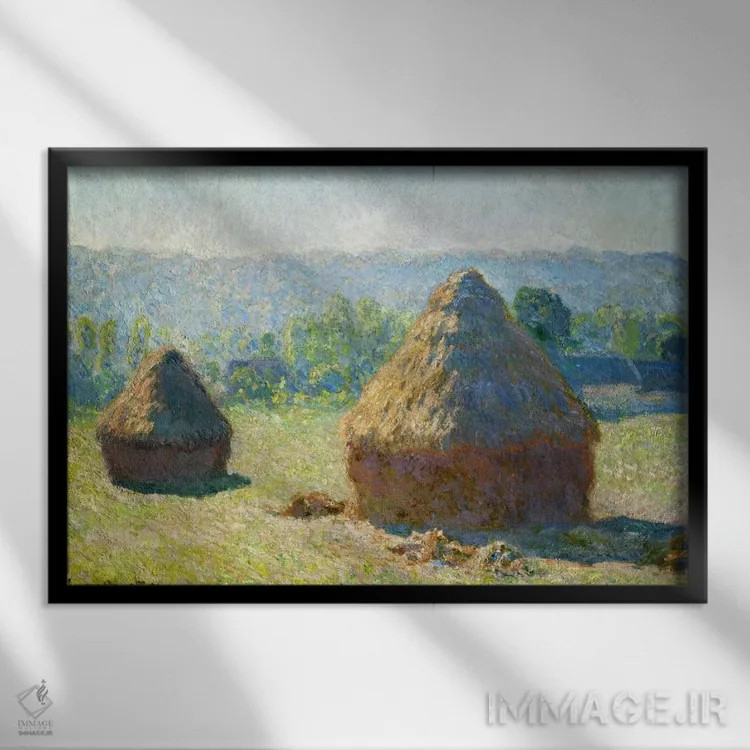 تابلو کومهٔ علف خشک اثر کلود مونه (نقاش معروف فرانسوی) - نمای قابدار مشکی
