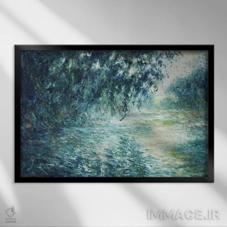 تابلو صبحگاه کنار رود سن، نزدیک ژیورنی اثر کلود مونه (نقاش معروف فرانسوی) - نمای قابدار مشکی