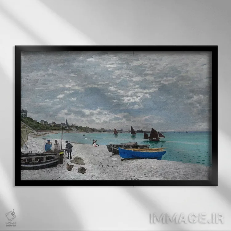 تابلو ساحل سن-آدرِس اثر کلود مونه (نقاش معروف فرانسوی) - نمای قابدار مشکی
