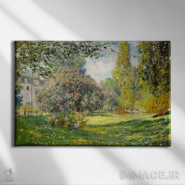 تابلو منظره: پارک مونسو اثر کلود مونه (نقاش معروف فرانسوی) - نمای روبهرو روی دیوار