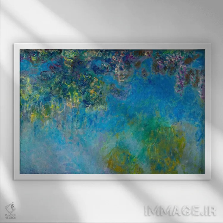 تابلو ویستریا (نوعی گل) اثر کلود مونه (نقاش معروف فرانسوی) - نمای قابدار سفید