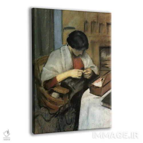 تابلو الیزابت گراردت در حال دوختن اثر آگوست ماکه (نقاش اکسپرسیونیست آلمانی) - نمای پرسپکتیو محصول