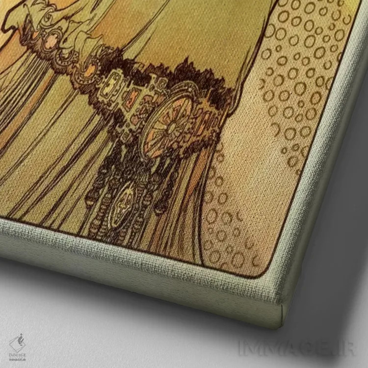 تابلو سالومه (شخصیت تاریخی/افسانهای) اثر آلفونس موخا (هنرمند آرت نووی چک) - نمای نزدیک بافت بوم