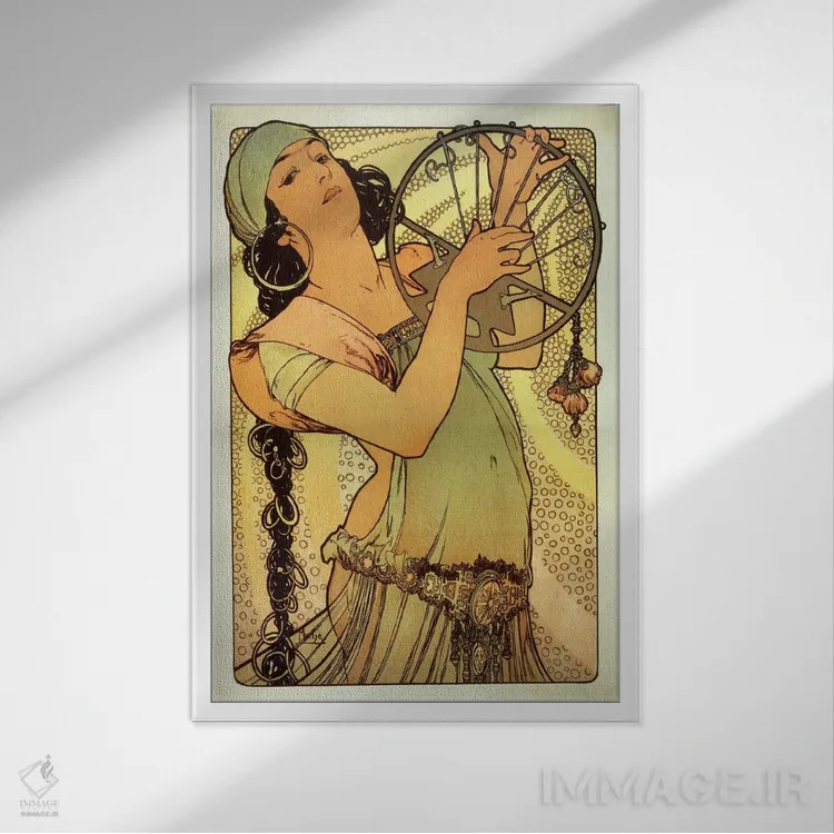 تابلو سالومه (شخصیت تاریخی/افسانهای) اثر آلفونس موخا (هنرمند آرت نووی چک) - نمای قابدار سفید