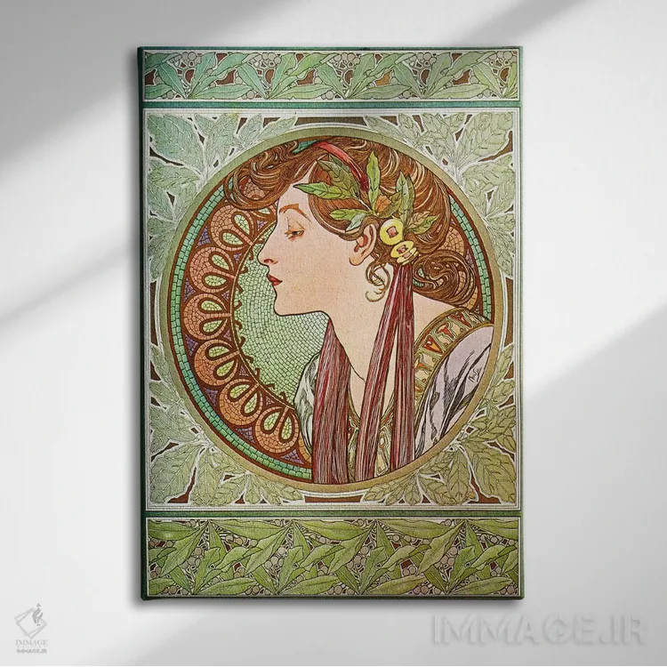 تابلو درخت غار (۱۹۰۱) اثر آلفونس موخا (هنرمند آرت نووی چک) - نمای روبهرو روی دیوار