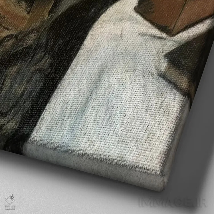 تابلو الیزابت گراردت در حال دوختن اثر آگوست ماکه (نقاش اکسپرسیونیست آلمانی) - نمای نزدیک بافت بوم