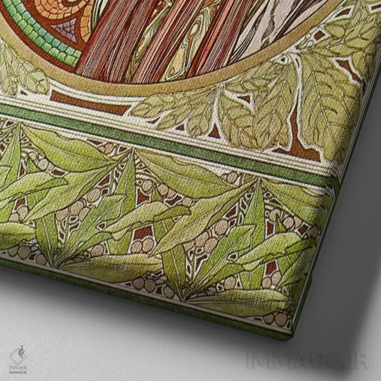 تابلو درخت غار (۱۹۰۱) اثر آلفونس موخا (هنرمند آرت نووی چک) - نمای نزدیک بافت بوم