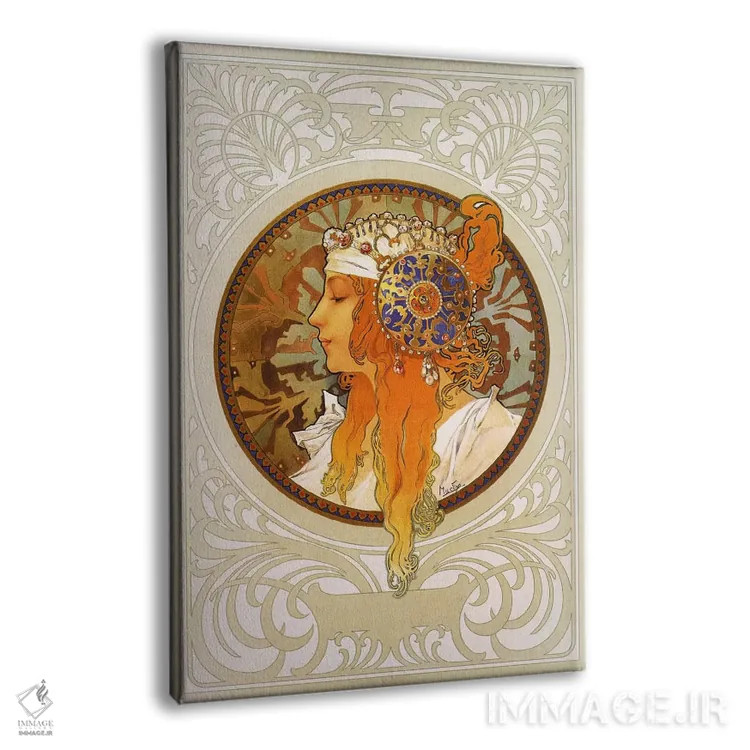 تابلو سرهای بیزانسی: بلوند (۱۸۹۷) اثر آلفونس موخا (هنرمند آرت نووی چک) - نمای پرسپکتیو محصول
