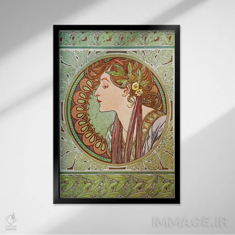 تابلو درخت غار (۱۹۰۱) اثر آلفونس موخا (هنرمند آرت نووی چک) - نمای قابدار مشکی