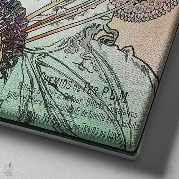 تابلو موناکو، مونت کارلو، ۱۸۹۷ اثر آلفونس موخا (هنرمند آرت نووی چک) - نمای نزدیک بافت بوم