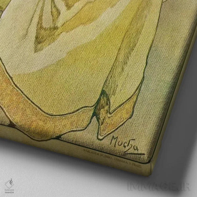 تابلو پرنسس سنبل (۱۹۱۱) اثر آلفونس موخا (هنرمند آرت نووی چک) - نمای نزدیک بافت بوم