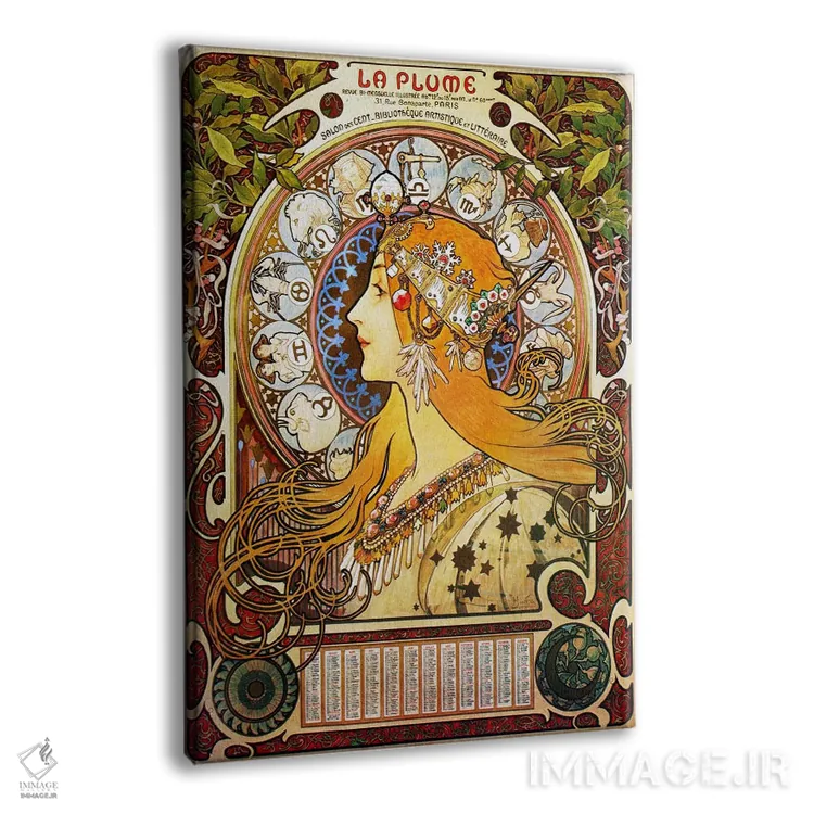 تابلو زودیاک (صورتهای فلکی) ۱۸۹۶ اثر آلفونس موخا (هنرمند آرت نووی چک) - نمای پرسپکتیو محصول