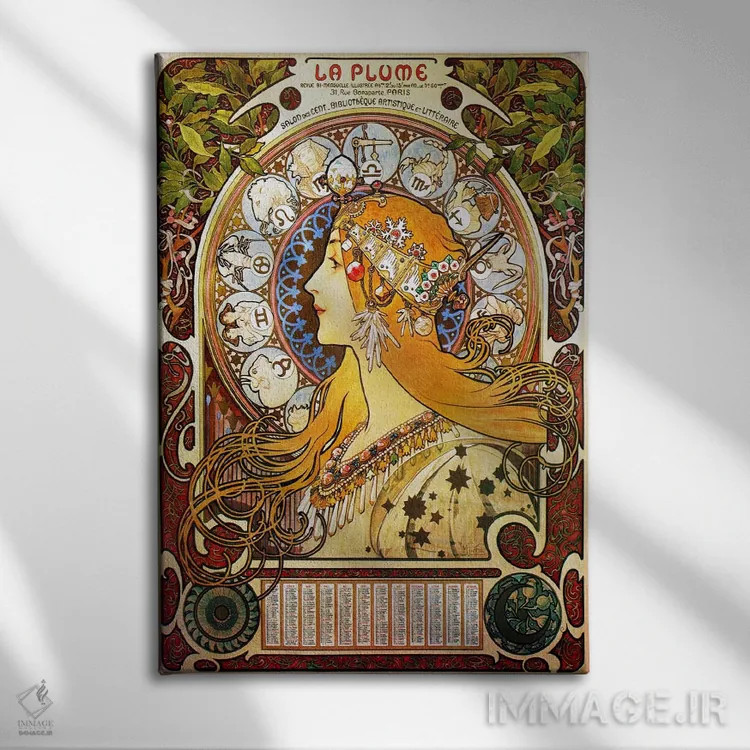 تابلو زودیاک (صورتهای فلکی) ۱۸۹۶ اثر آلفونس موخا (هنرمند آرت نووی چک) - نمای روبهرو روی دیوار