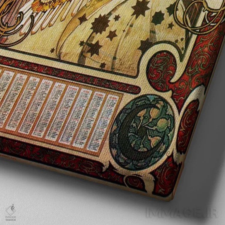 تابلو زودیاک (صورتهای فلکی) ۱۸۹۶ اثر آلفونس موخا (هنرمند آرت نووی چک) - نمای نزدیک بافت بوم