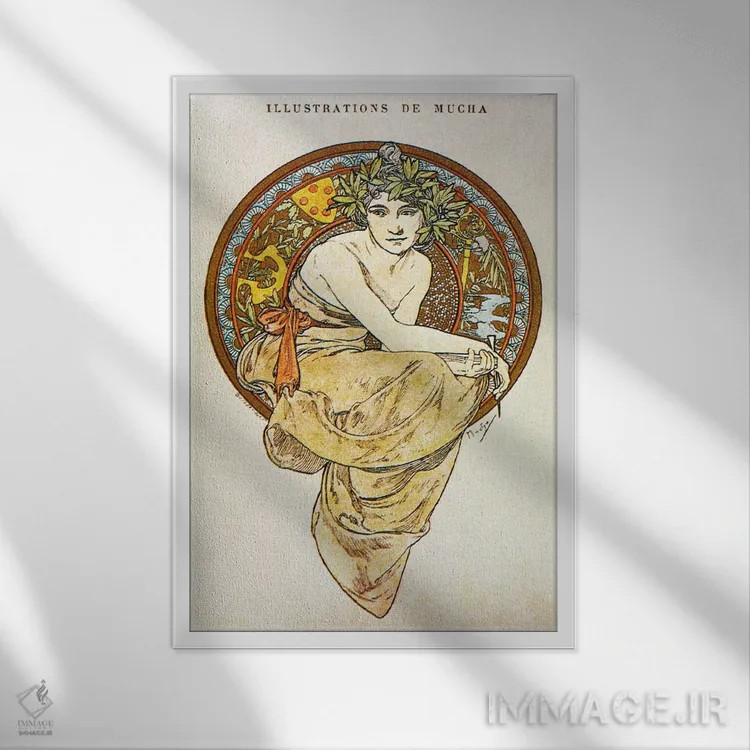 تابلو کلیو (شخصیت اسطورهای یونانی) اثر آلفونس موخا (هنرمند آرت نووی چک) - نمای قابدار سفید