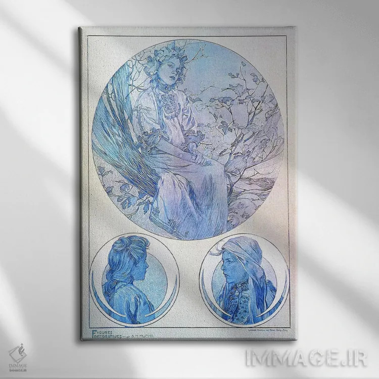 تابلو صفحه ۴۵ از "اسناد تزئینی"، ۱۹۰۲ اثر آلفونس موخا (هنرمند آرت نووی چک) - نمای روبهرو روی دیوار