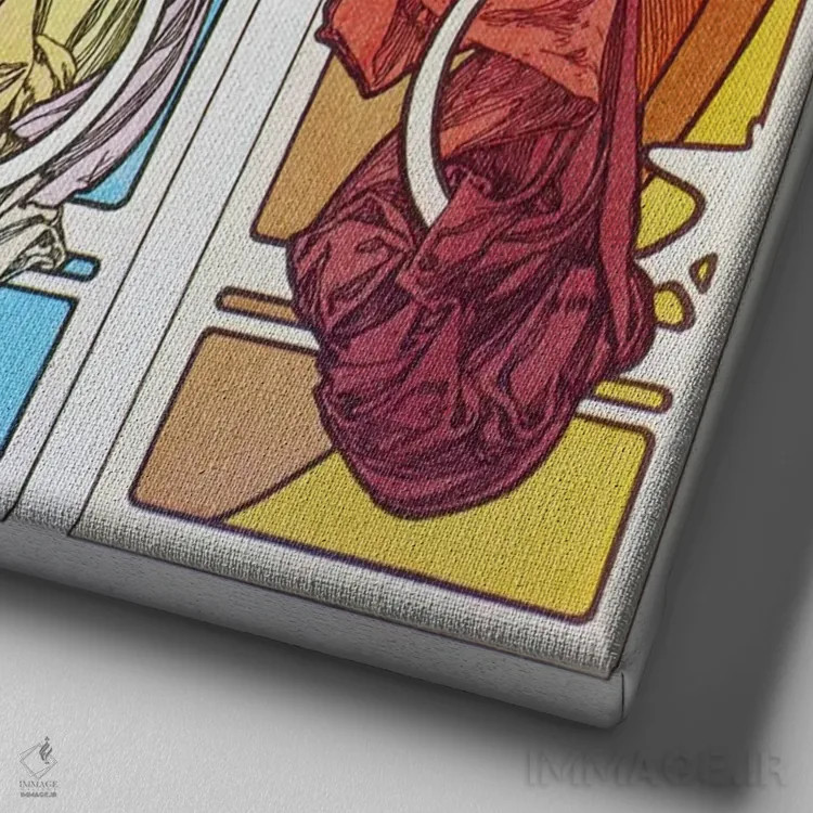 تابلو اسناد تزئینی (۱۹۰۲) اثر آلفونس موخا (هنرمند آرت نووی چک) - نمای نزدیک بافت بوم