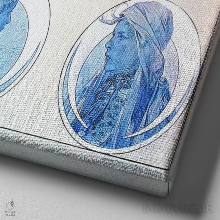 تابلو صفحه ۴۵ از "اسناد تزئینی"، ۱۹۰۲ اثر آلفونس موخا (هنرمند آرت نووی چک) - نمای نزدیک بافت بوم