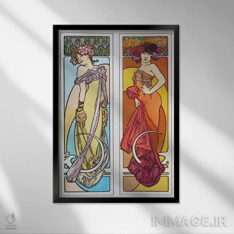 تابلو اسناد تزئینی (۱۹۰۲) اثر آلفونس موخا (هنرمند آرت نووی چک) - نمای قابدار مشکی