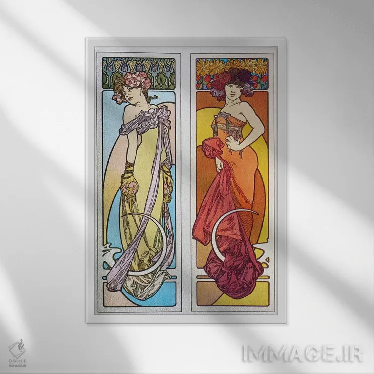 تابلو اسناد تزئینی (۱۹۰۲) اثر آلفونس موخا (هنرمند آرت نووی چک) - نمای قابدار سفید