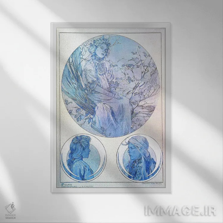 تابلو صفحه ۴۵ از "اسناد تزئینی"، ۱۹۰۲ اثر آلفونس موخا (هنرمند آرت نووی چک) - نمای قابدار سفید