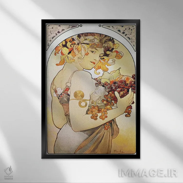 تابلو میوهها، ۱۸۹۷ اثر آلفونس موخا (هنرمند آرت نووی چک) - نمای قابدار مشکی